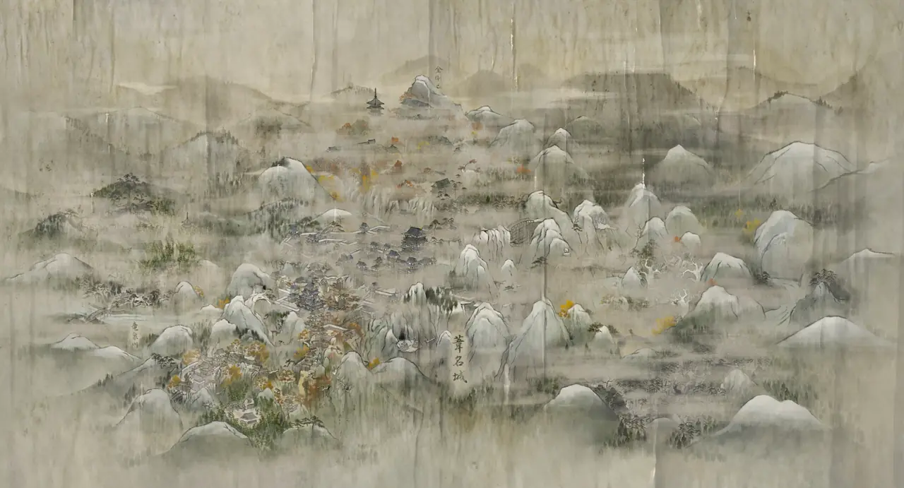 Painted map of Ashina from the game's travel menu